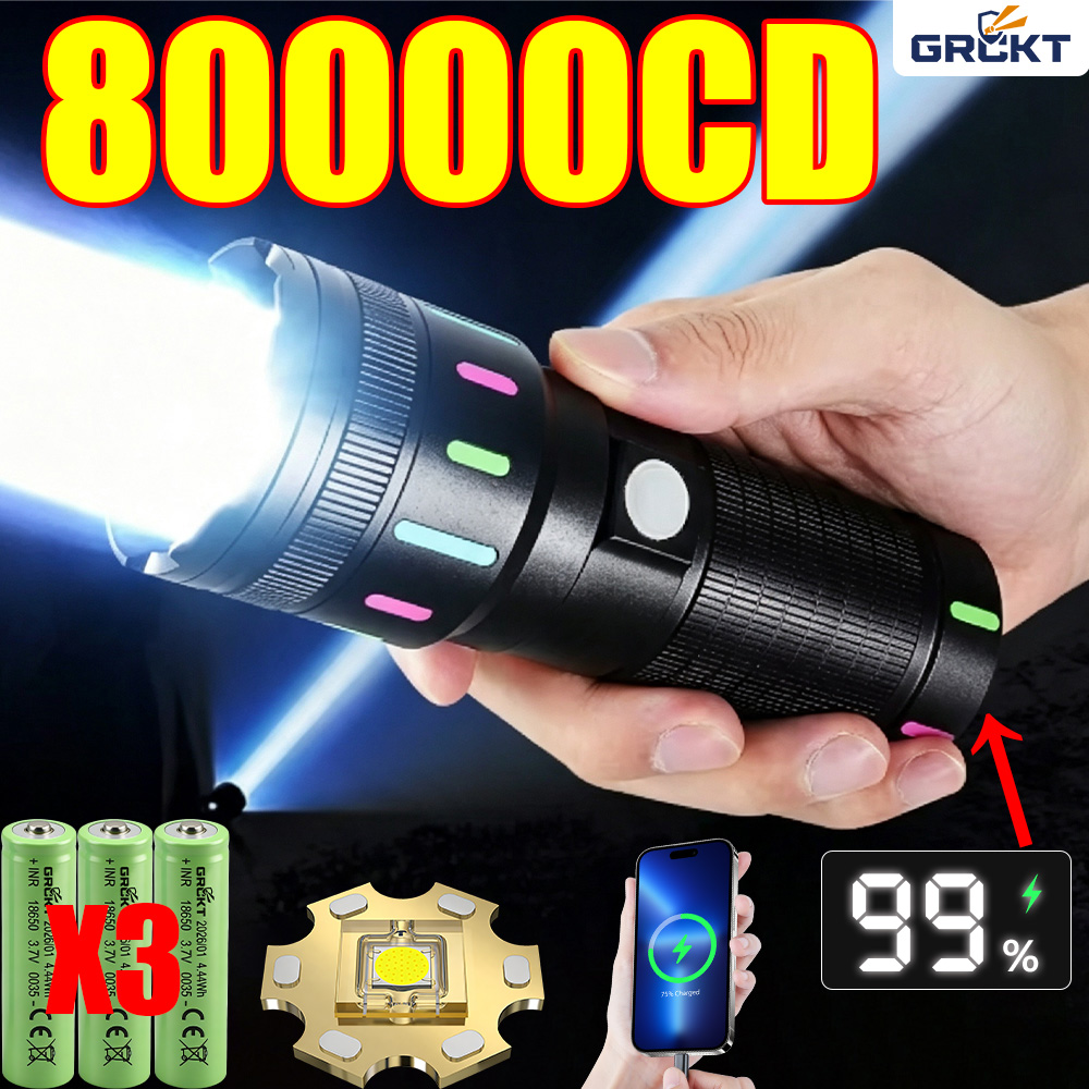 Tactical Flashlight Rechargeable - 80000CD Most Powerful LED Flashlight High